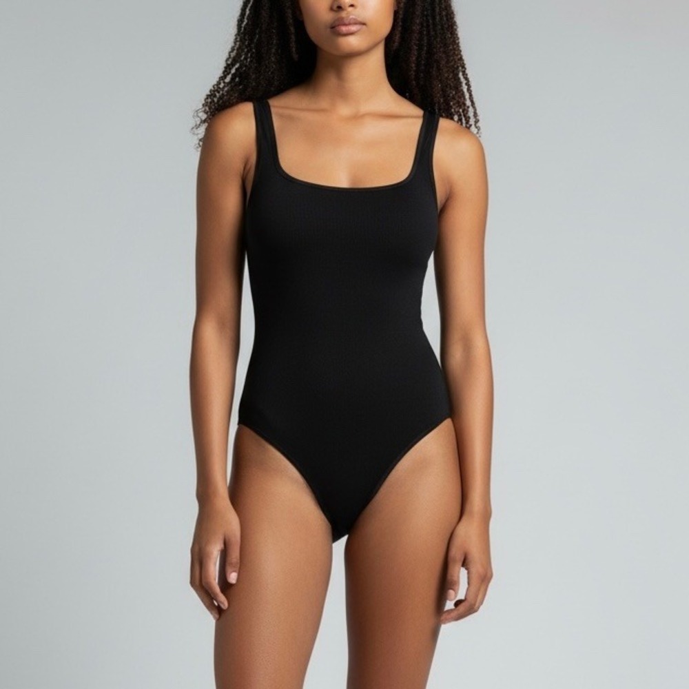 Wolford Black Opaque Naturel Bodysuit Mesh Trim Scoop Neck Tank Top Medium‎